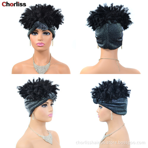 Free Sample Wholesale Hot Selling Short Headband Wigs Kinky Curly Synthetic Wig With Headband Attached For Black Women